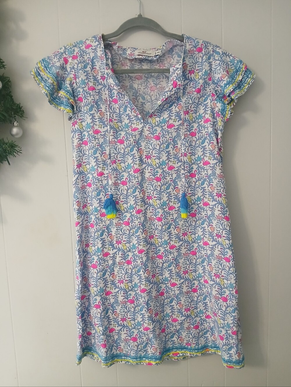 Vineyard Vines Blue Floral Tassel Tunic